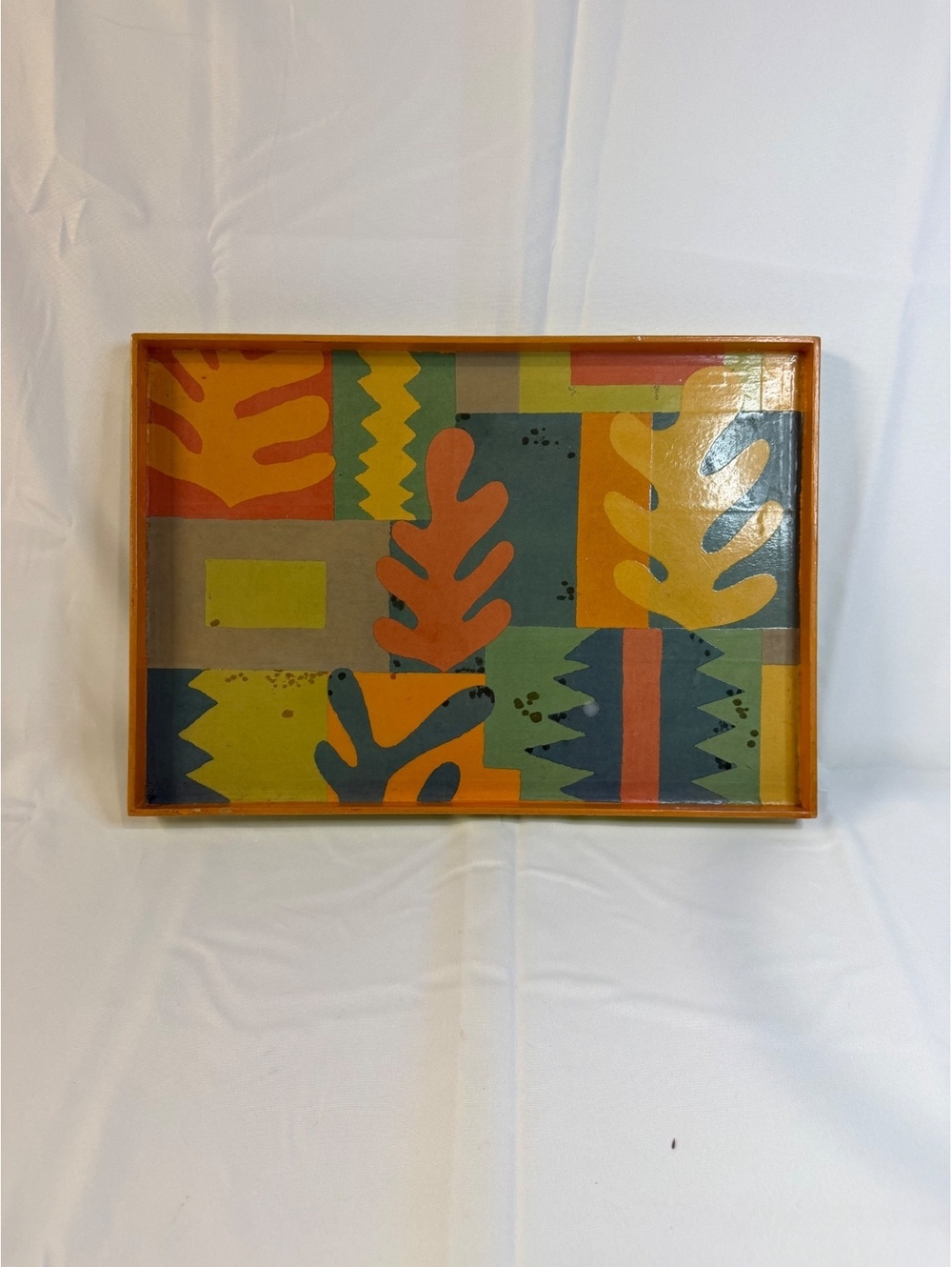 Vintage Colorful Abstract Patterned Wooden Serving Tray